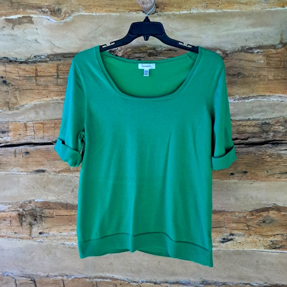 Dressbarn Green Square Neck Half Sleeve Cotton Blend Sweater Size 1X - Picture 1 of 6